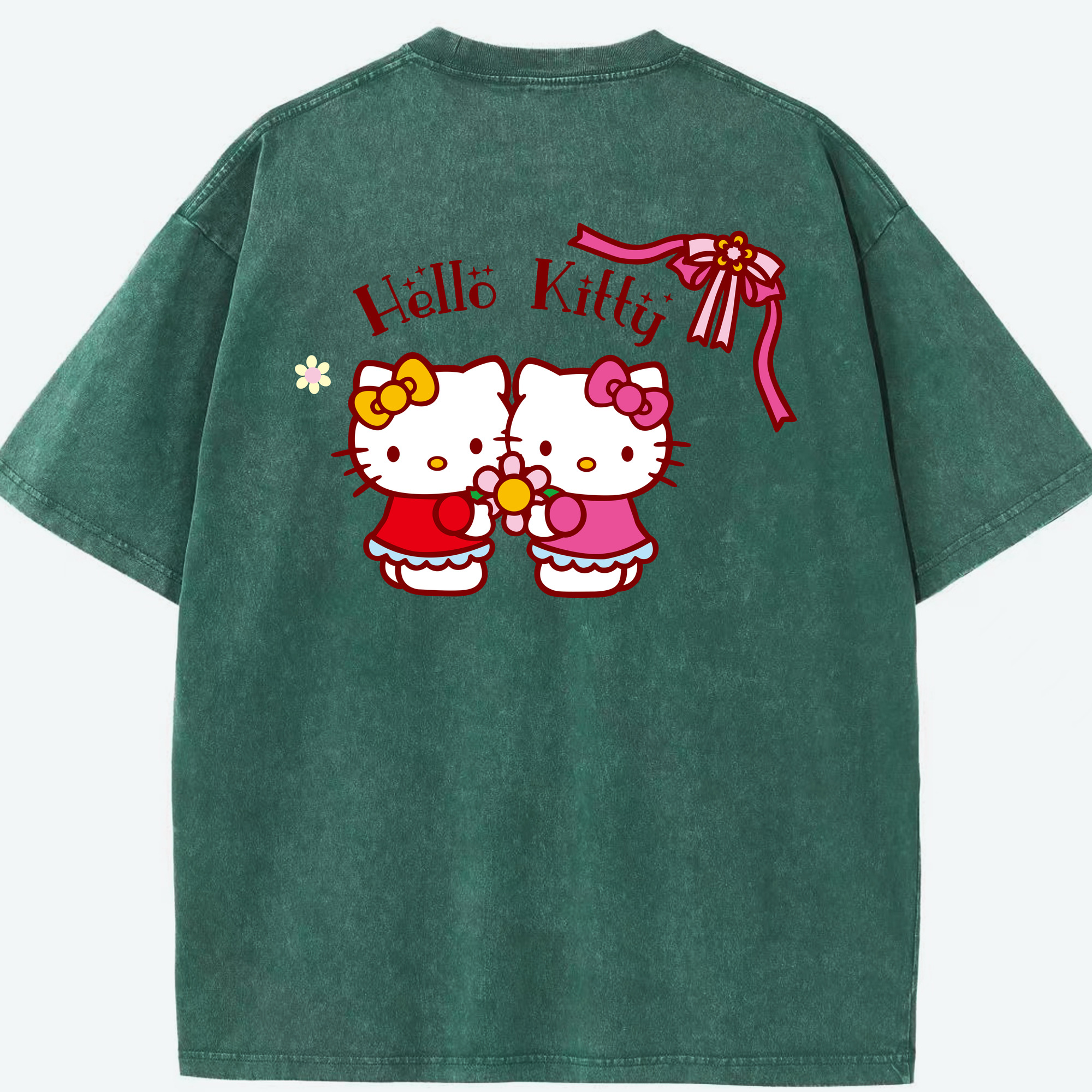 （画像用） Hello Kitty ハローキティ 綿100% ヴィンテージ風 半袖Tシャツ（背面プリント）